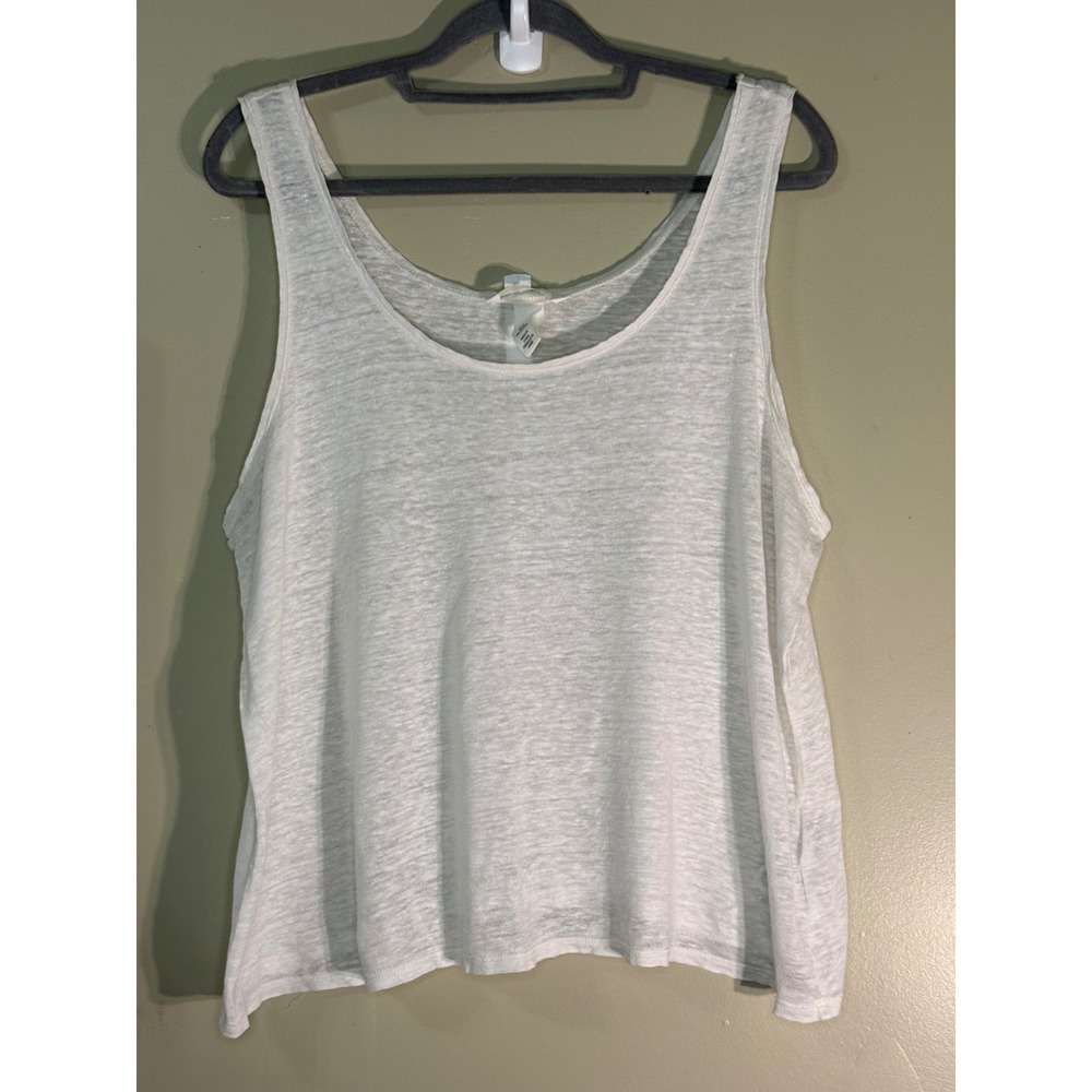 HM White 100% Linen Scoop Neck Tank Top Relaxed Fit Size L